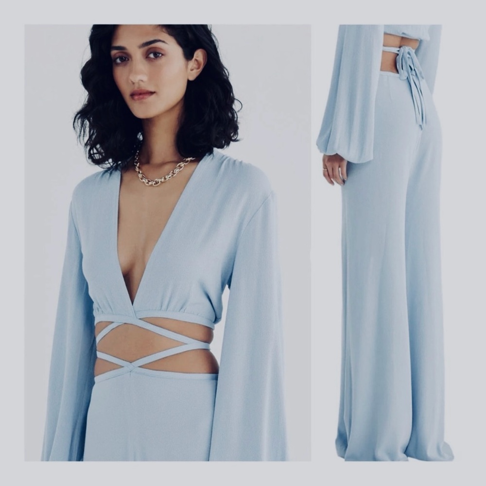 Rumer The Label‎ 2 Piece Set Kenya Wrap Top/Kenya Wrap Pant Powder Blue Medium
